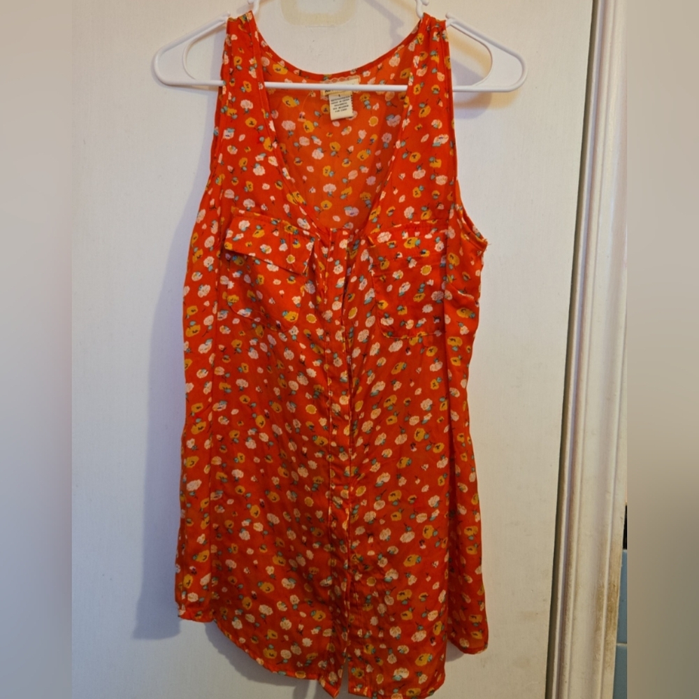 LOVE NOTES Floral Sleeveless Top - Red- Orange